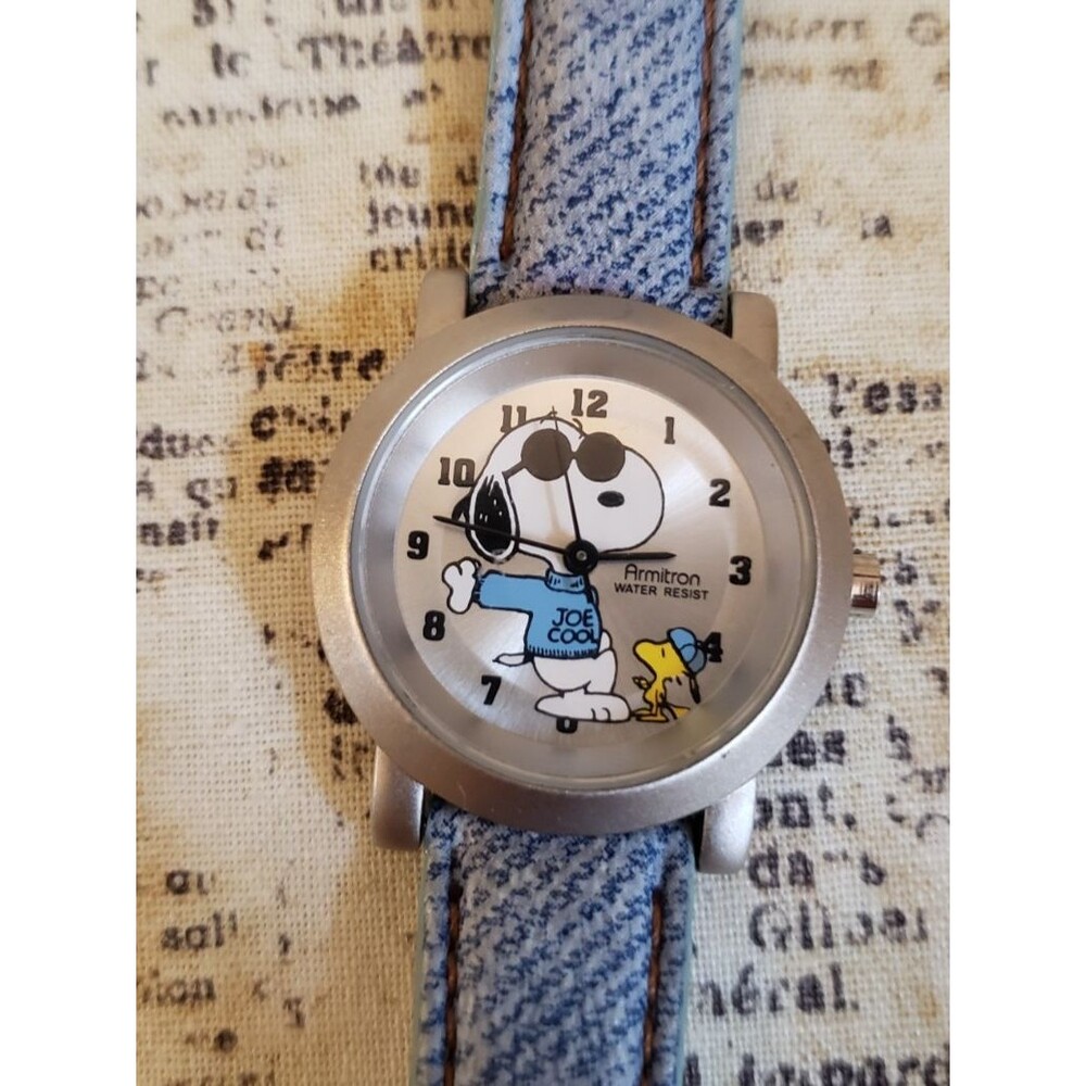 Vintage Armitron Peanuts Snoopy Joe Cool & Woodstock Watch with Denim Look Ban - Picture 4 of 14